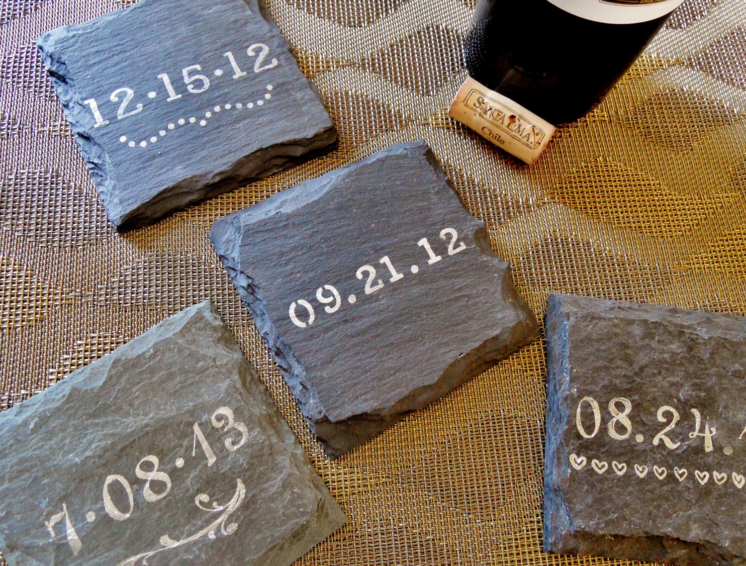 Personalized Wedding Date Slate Coasters (Set of 4) Wedding, Engagement, Housewarming, Anniversary
