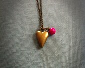 Antique Brass Heart and Pink Pearl