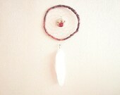 Dream Catcher - Winter Flower - With White Ceramic Flower Amulet and Natural White Swan Feathers - Home Decor, Mobile