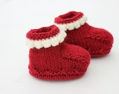 Handknit baby booties - baby girl booties - red booties
