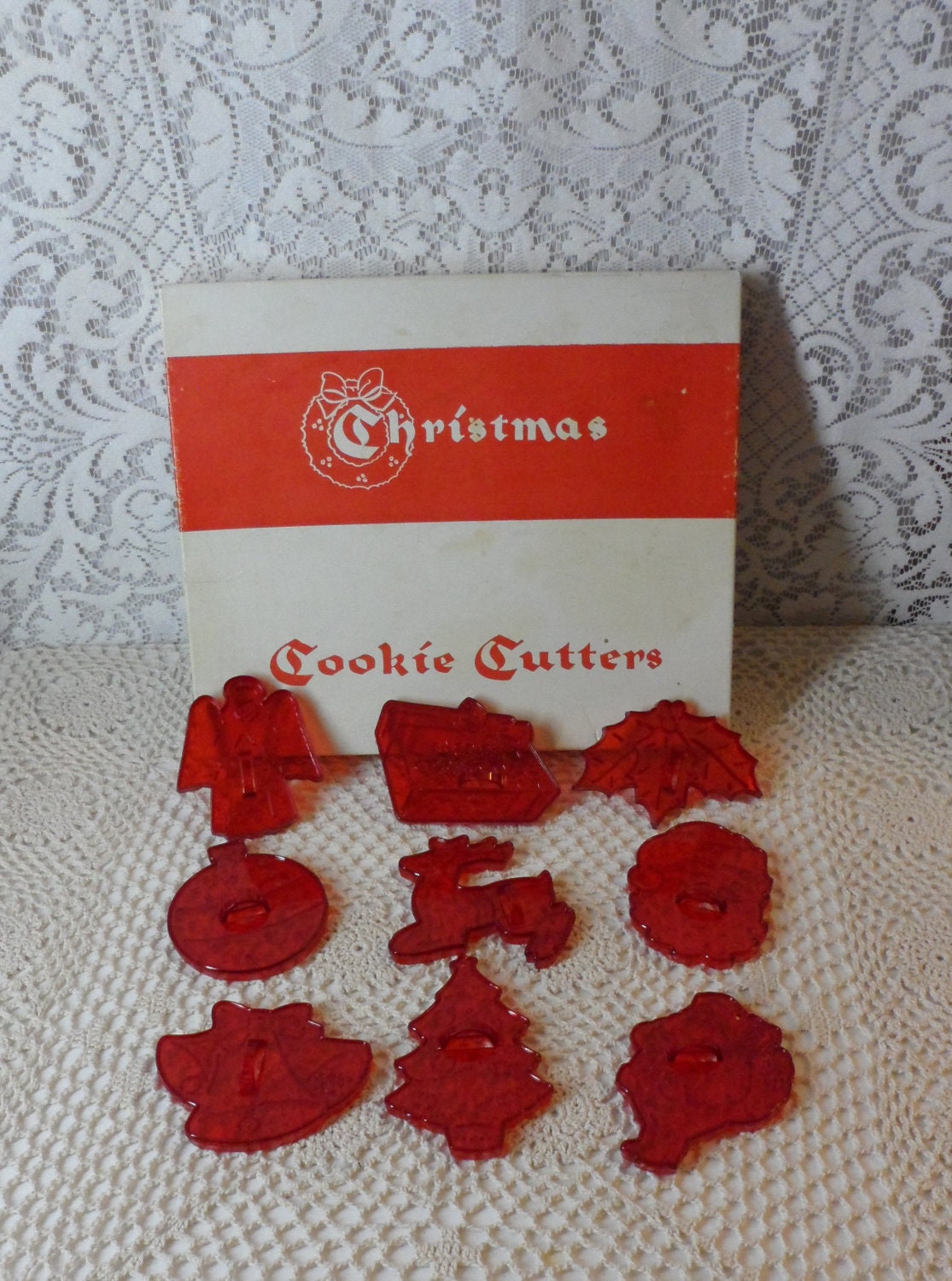 Red Plastic Christmas Cookie Cutters 1960's Set by Thirdxsacharm