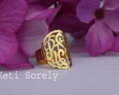 Designer Personalized Initials Ring (Order Any Name) - Sterling Silver and 24K gold overlay.