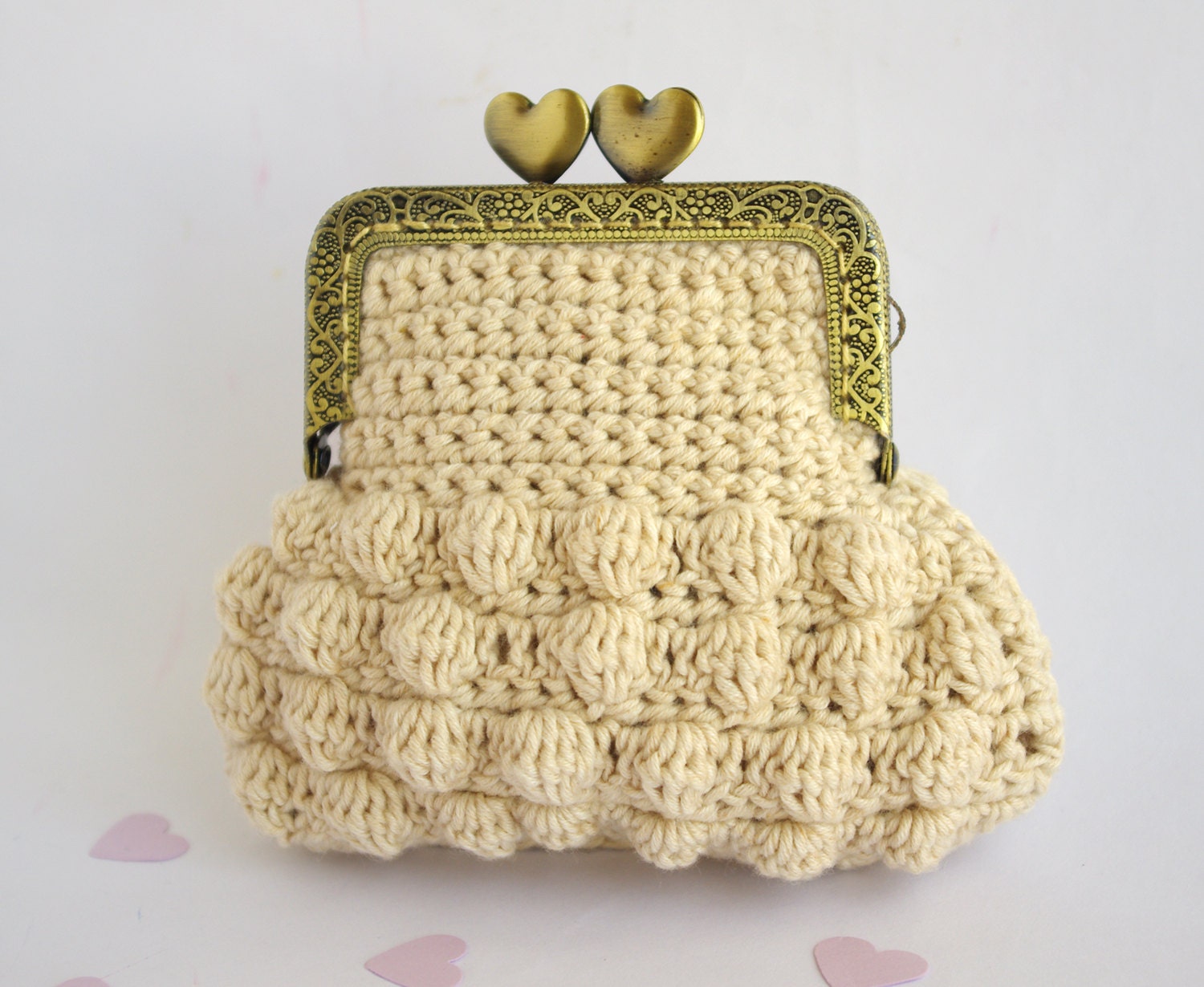 Crochet Coin purse Organic undyed cotton Retro Coin Purse