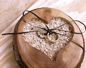 Rustic wedding ring bearer pillow wooden heart ring holder country fall forest winter weddings