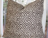 Decorative Designer Pillow - Brown Geometric Pillow - 20 x 20 Brown Greek Key Pillow Cover - Cross Section- Throw Pillow