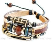Jewelry bangle leather bracelet men bracelet women bracelet made of leather ropes wood beads metal wrist bracelet  SH-2736