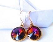 Pink Gold Earrings, Swarovksi Crystal Earrings, RARE, Volcano, Dangle Earrings, Crystal Drop Earrings, Pink, Fuchsia, Plum, Purple, Amber