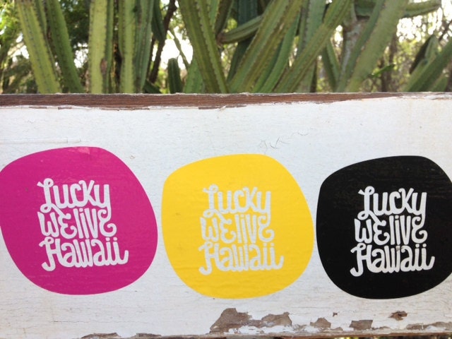 3.5 in Lucky We Live HI Sticker