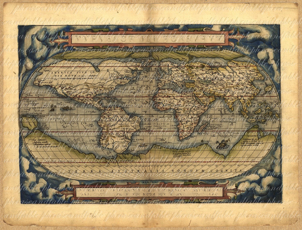 Map Of World From The 1500s 089 Earth Ancient Old World Map Exploring  Sailing Vintage Digital Image Download Travel International Continent