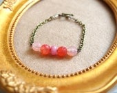 Agate Bracelet . Round Faceted Agate Beads and jade in pink faceted rondelle bead bar bracelet . BL07