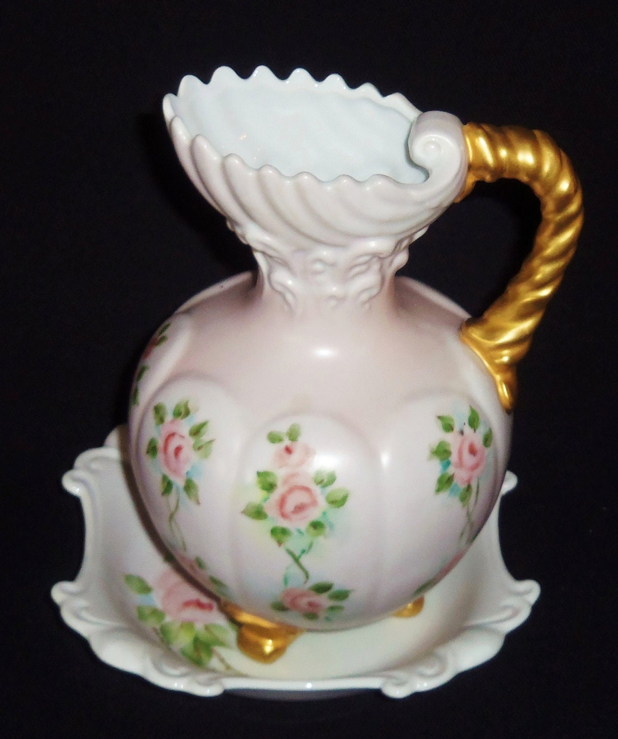 Antique Bowl & Pitcher, Antique Vase, Ceramic Vase, Ceramic Bowl and Pitcher, Pink and White Vase, Vintage, Home Decor, Floral Pitcher,