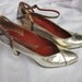 Vintage 70s YSL Yves Saint Laurent High Heeled Pumps 8.5 N Made in Italy silvery gold and bronze all leather Designer Shoes