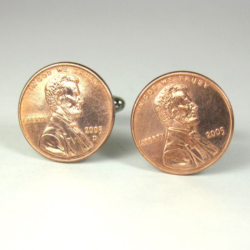 Personalized Father's Day Penny Cuff Links Choice of Year - Lucky Penny Birthday Wedding Groom Anniversary Graduation Gift Cufflinks