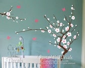 white cherry blossom  wall decals flower butterfly wall decals nursery wall decals wall mural vinyl- tree floral wall sticker art Z136 cuma