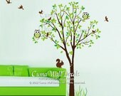 Boy wall decal tree and animal owls squirrel birds Nature Tree Wall mural Nursery wall decal children- tree owl brids Z145 Cuma