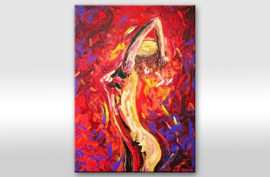ORIGINAL Nude woman fine art  on canvas - Female RED painting- Unique abstract modern contemporary hand painted painting by Asta Kundelyte