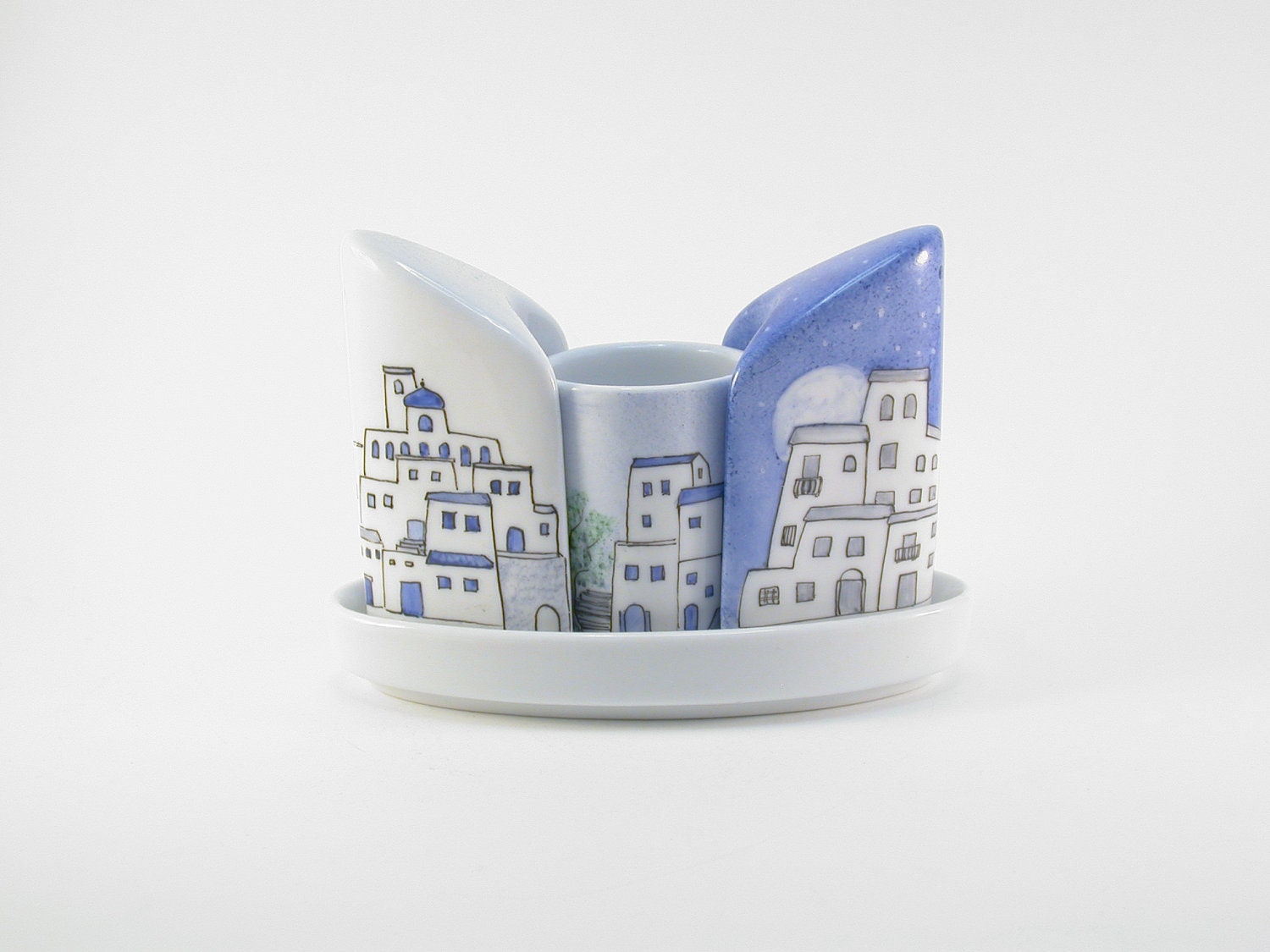salt pepper shaker set OOAK  blue handpainted