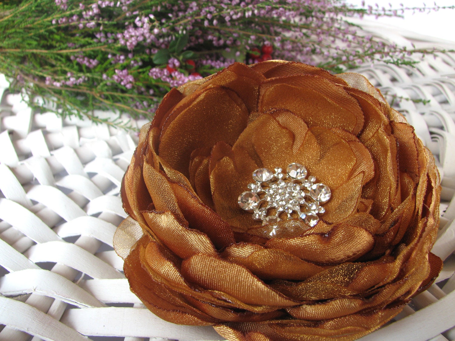 Brown fabric flower brooch, flower for sash, autumn wedding, earth tones, fall fashion, autumn trends - PaijasBoutique
