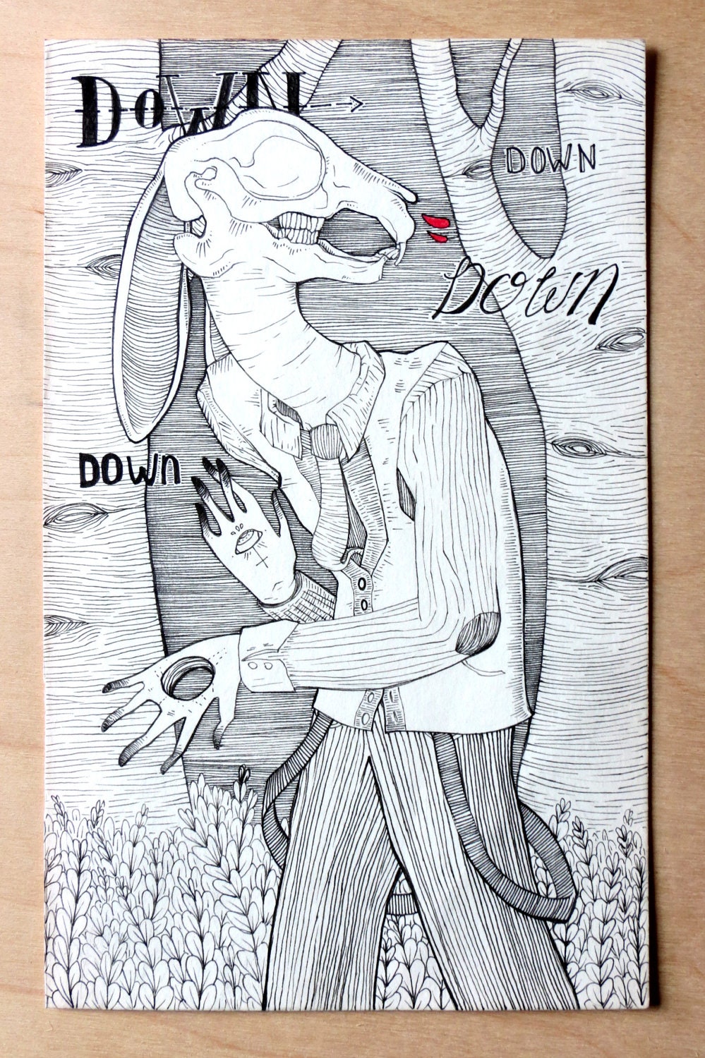 Down the Rabbit Hole, original ink drawing.
