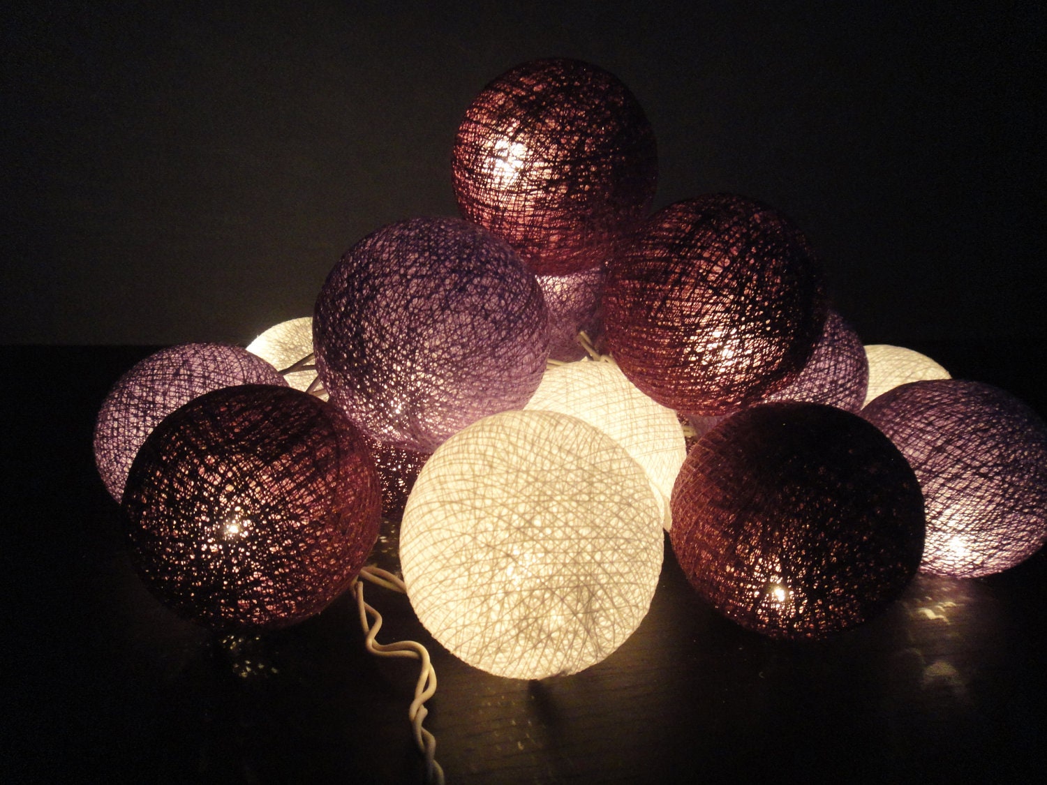20 Mixed Purple Tone Cotton Balls Fairy String Lights Home Decor Party Patio Wedding Floor Table or Hanging Gift Home Decoration