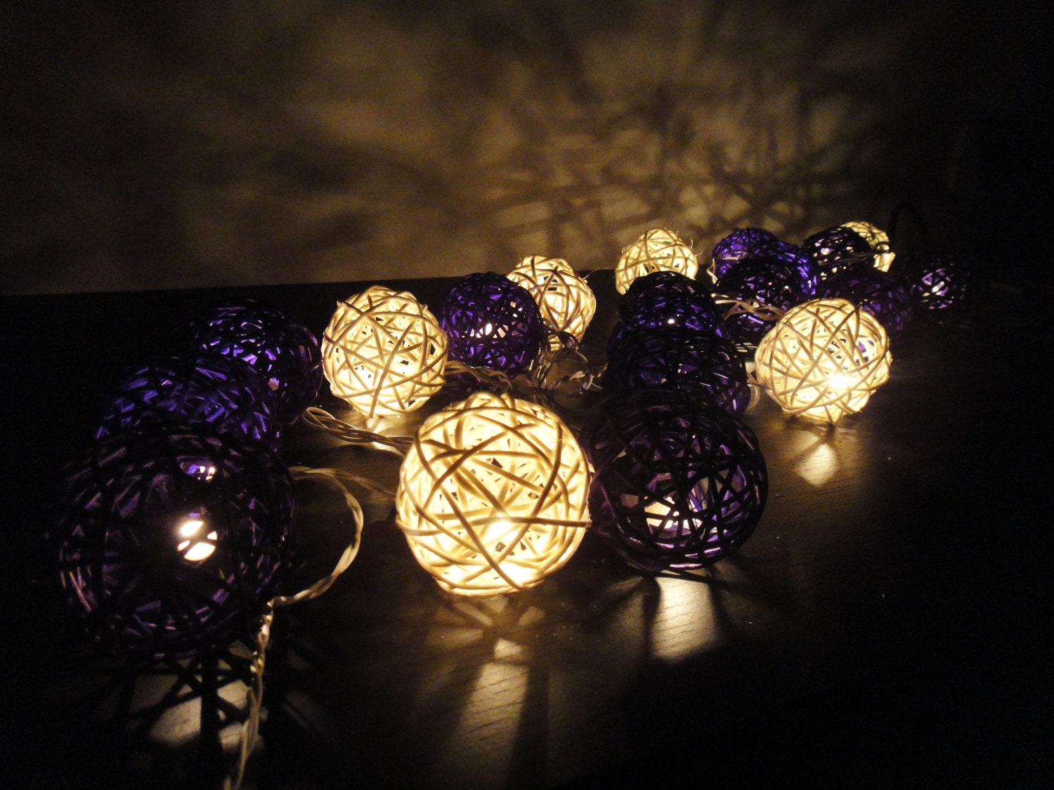 20 Mixed Purple Tone Handmade Rattan Balls Fairy String Lights Party Patio Wedding Floor Table or Hanging Gift Home Decoration