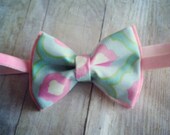 Pink and aqua flower fabric felt bow headband baby-toddler-child