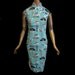 Vintage 50's ALFRED SHAHEEN HAWAIIAN Dress Rice Bowls Chopsticks & Dragons 1950's Cheongsam Mandarin Collar
