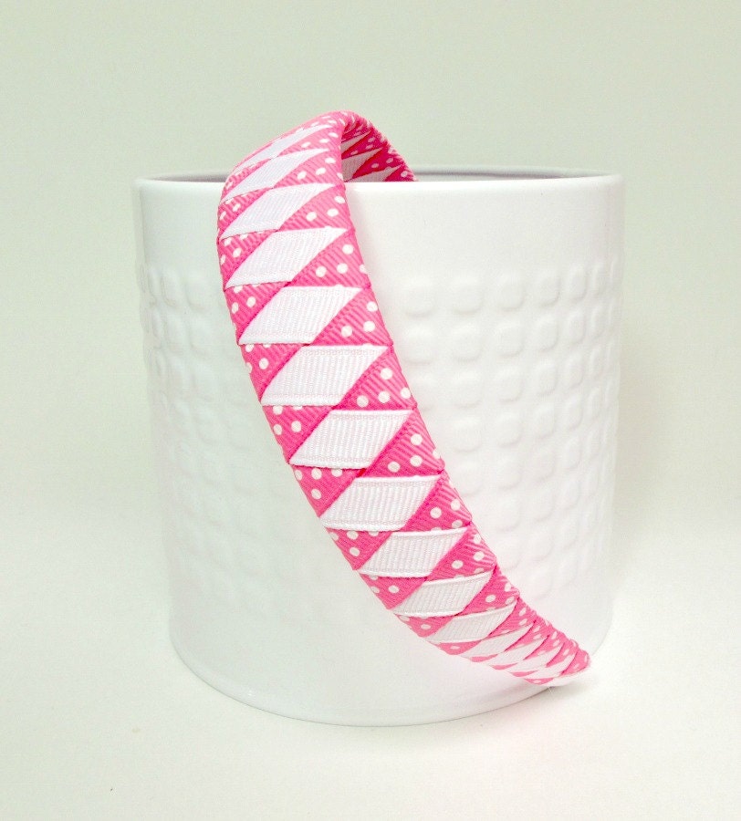 Woven Headband - Pink and White Woven Headband -Toddler to Adult Headband