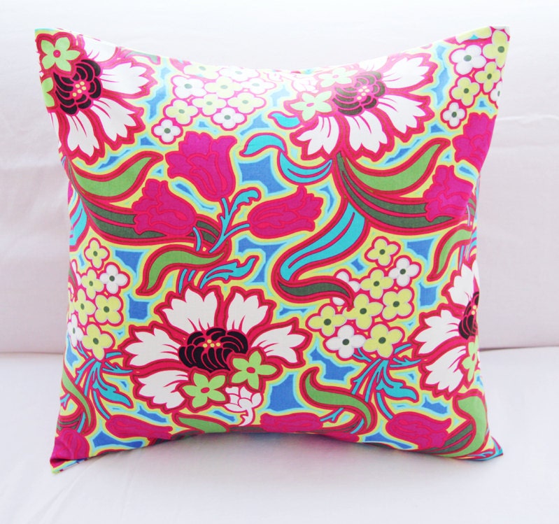 Pillow SlipCover Throw Pillow Cover in Vibrant Flower Pillow Slipcover in Amy Butler Fabric 18x18 Square Envelope