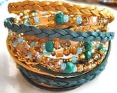 Dazzling Chic Endless Leather Wrap Czech Crystal Natural Turquoise Beaded Bracelet "Malibu Beach"....Adjustable