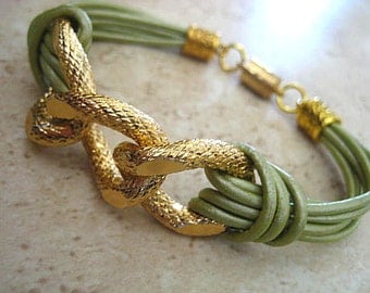 Boho Chic Leather Gold Chunky Curb Chain Bracelet ... Magnetic Clasp ..."FREE SHIPPING"