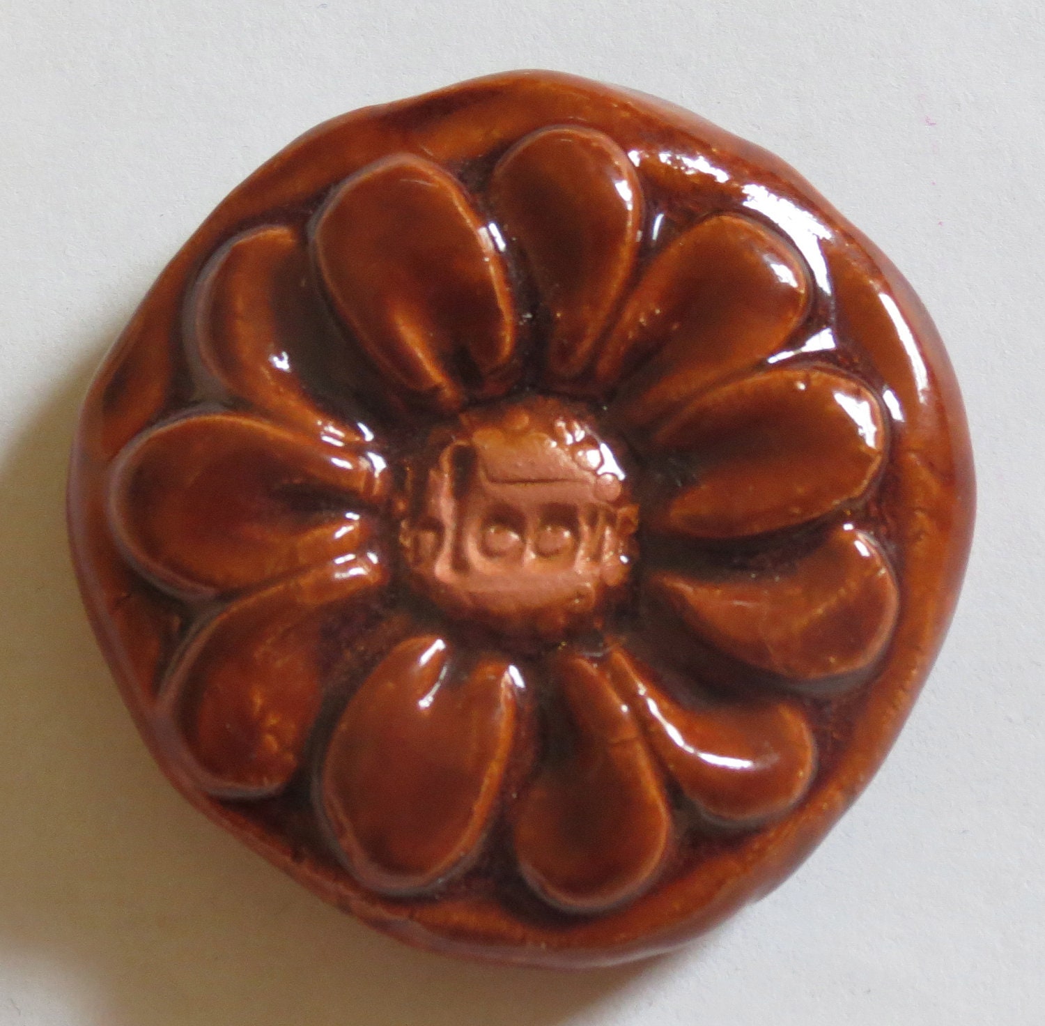 BLOOM FLOWER Pocket Stone - Ceramic - BROWN Art Glaze - Inspirational Art Piece