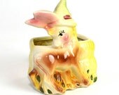 Donkey Planter with Yellow Basket - Painted Ceramic, Cute Nursery Accent - Vintage Retro Home Decor