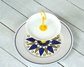 Yolked: 2 Tier Cake Stand, Yellow Mod Geometric Design