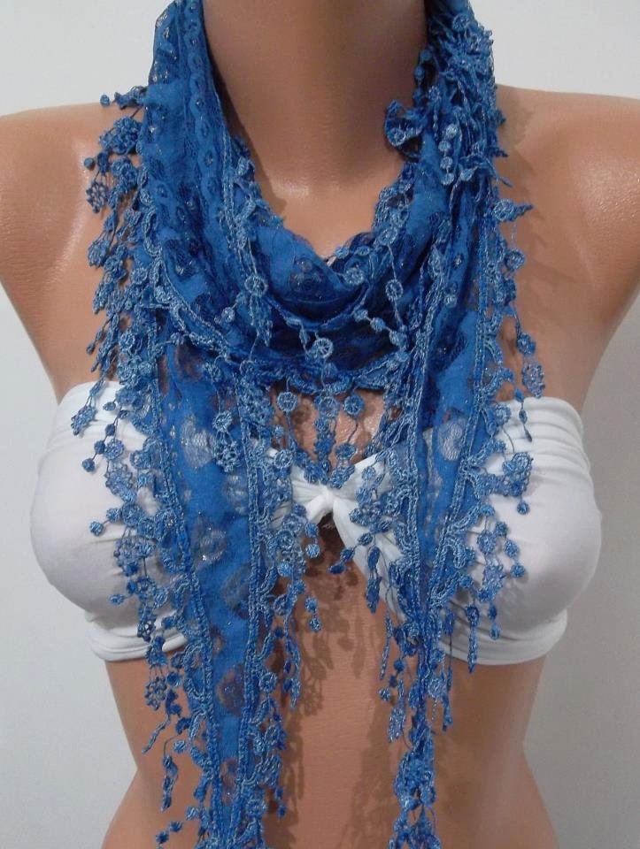 Lace scarf - Perfect  Accesory - Like a jewelry - Fantastic blue  Scarf  Mothers Day gift