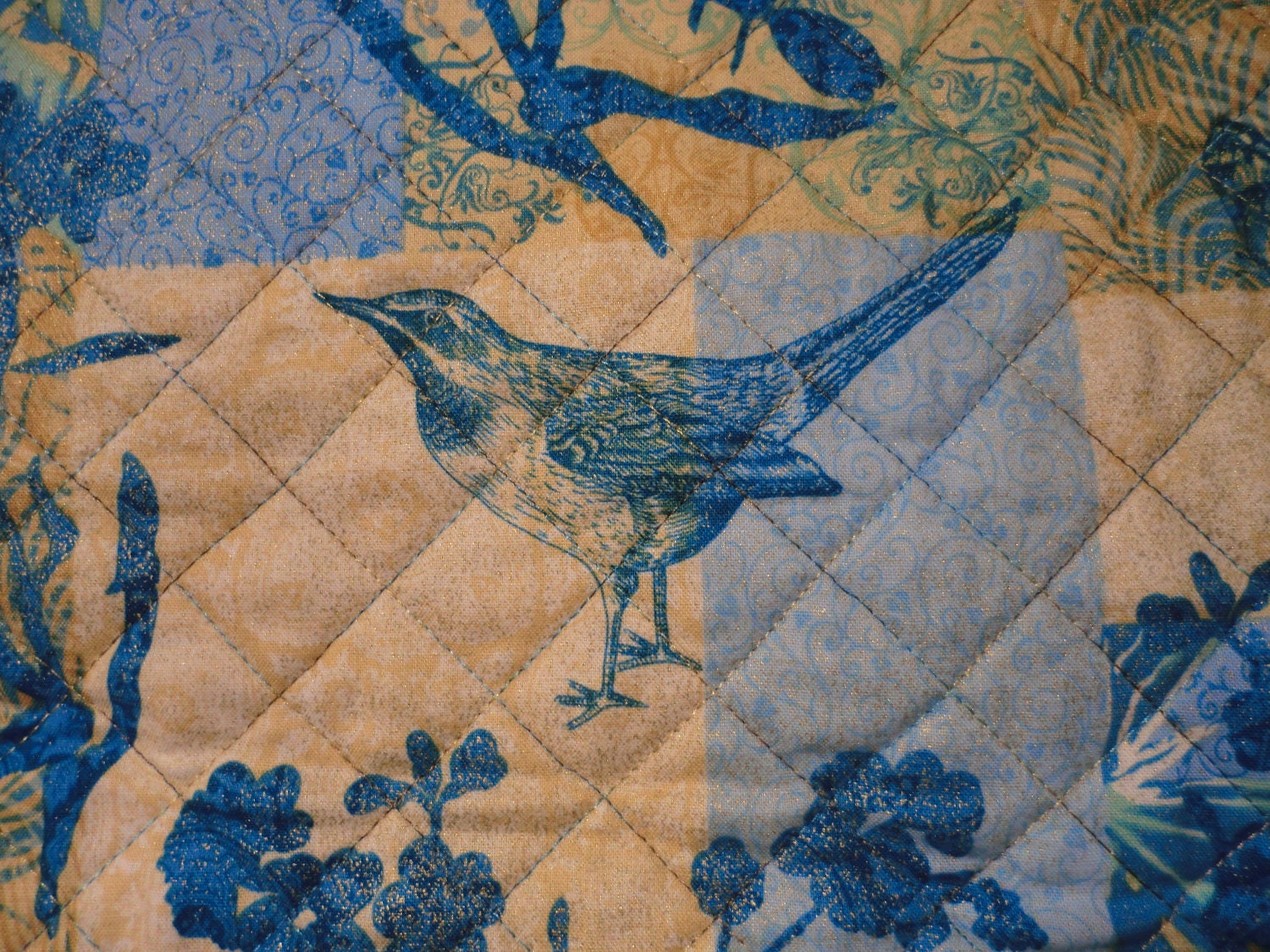 Blue Bird Butterfly with teal & gold table centerpiece topper runner
