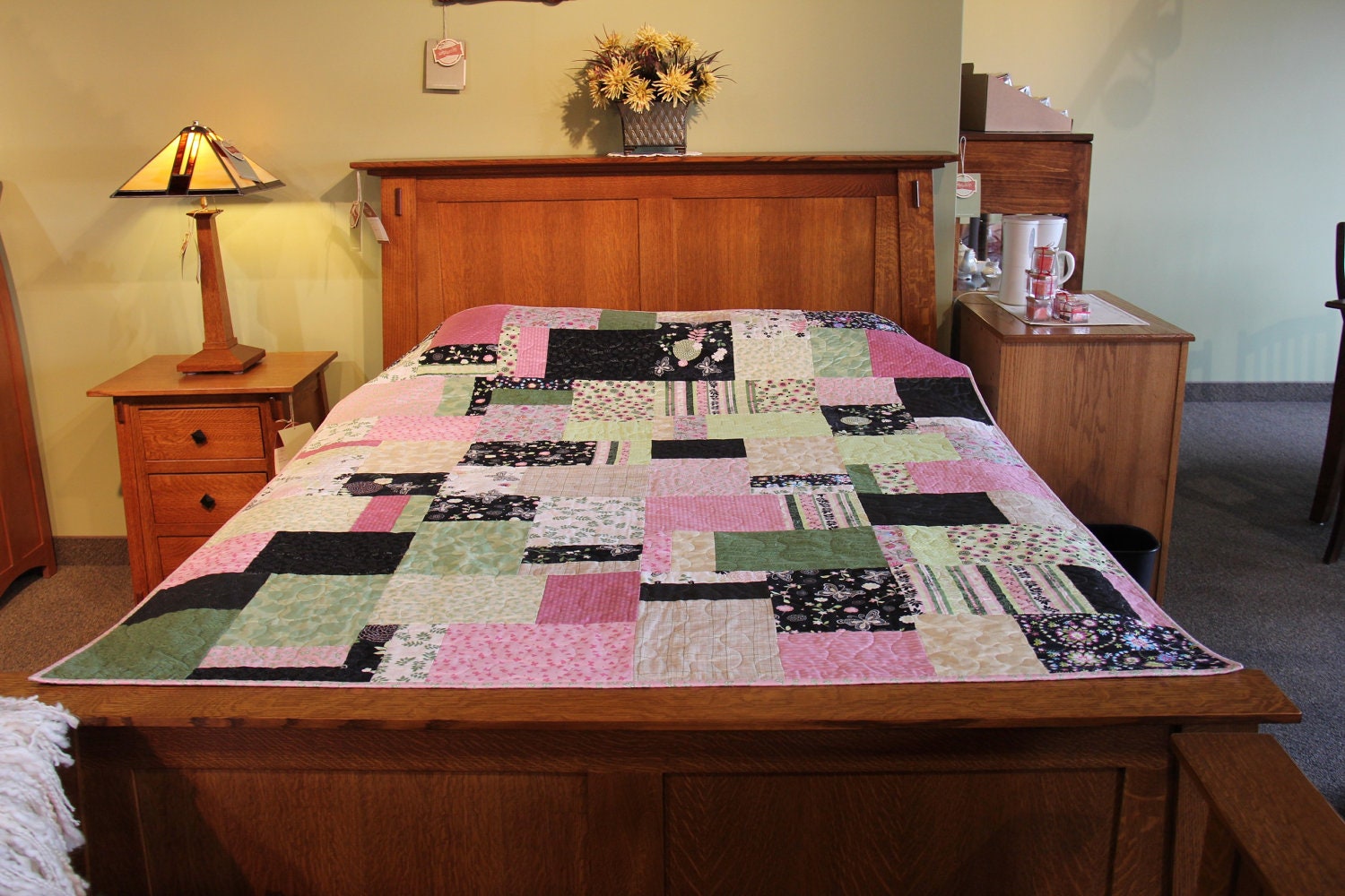20 Fat Quarters makes this quilt. 40 quarters makes a queen.  Very fun and Easy to make