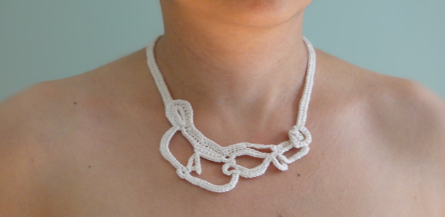 Ivory Necklace Crochet Light Beige Wedding Accessory Super Sale