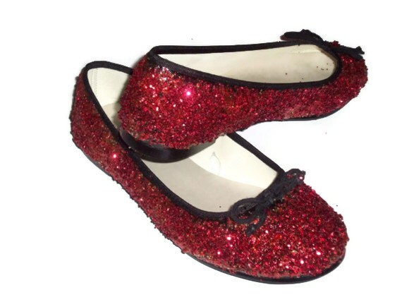 SIZE 8 Red and Gold Glitter Ballet Flats Shoes by MadeByMandikins