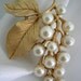 Gold Tone and Faux Pearl Grape Motif Brooch Pin - Signed TRIFARI