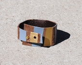 Striped painted leather bracelet- OOAK