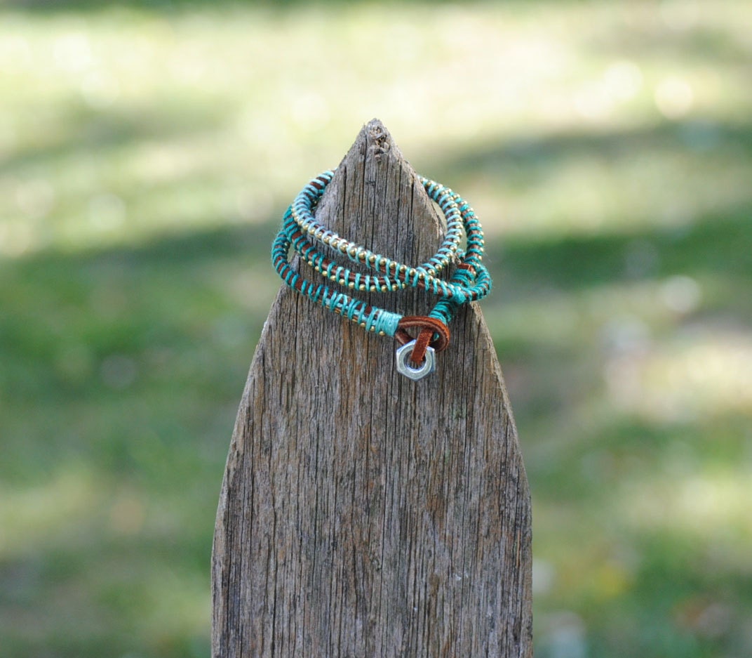Ombre teal leather wrap bracelet