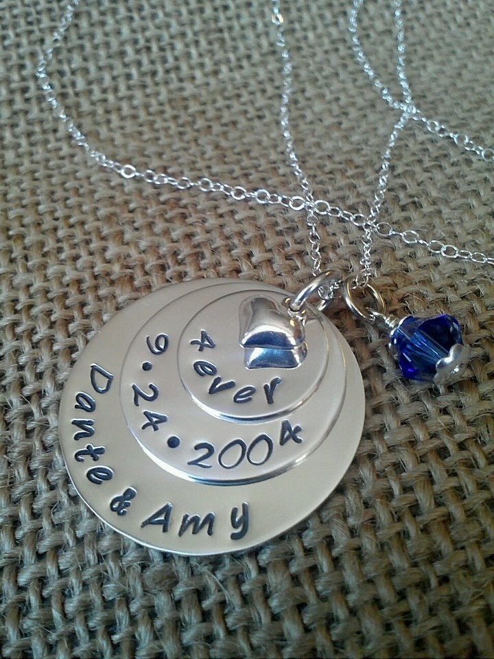 Hand Stamped Wedding Necklace-Custom Anniversary Necklace-Stamped Evermore