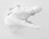 White Faux Taxidermy - The Ralph - White Resin Alligator Head- Crocodile Resin White Faux Taxidermy- Chic & Trendy