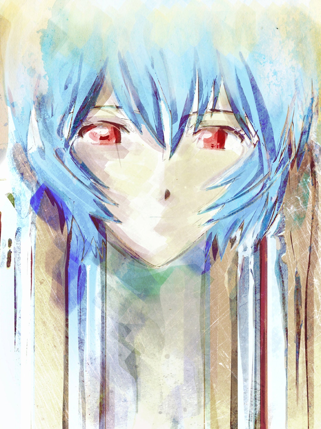 Rebuild of Evangelion Anime Ayanami Rei Portrait  signed museum quality giclée fine art print 16" x 20"