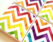 Rainbow Chevron Coasters, Zig Zag, Rainbow Home Decor, Cup Coaster, Bright Home Decor, Rainbow Summer
