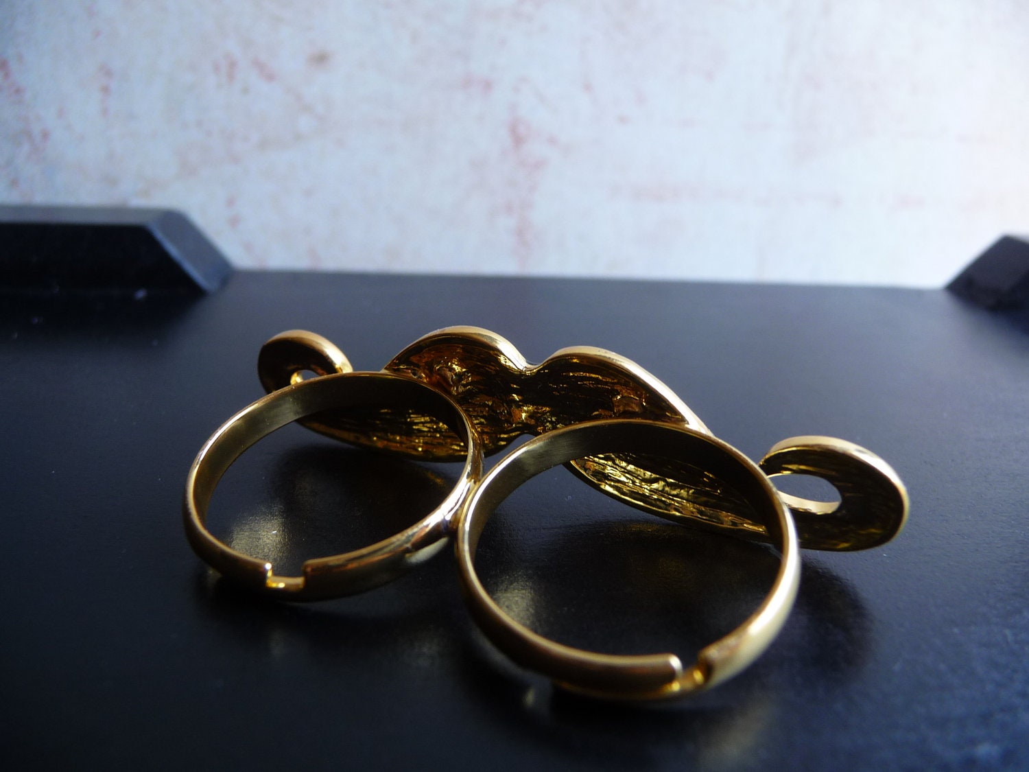 Black Mustache Two Finger Adjustable Double Rings by vintagerust