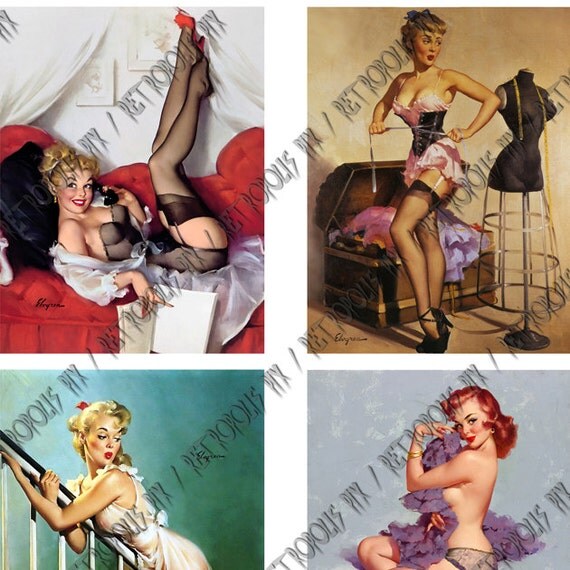 Vintage Pin Up Girls Digital Collage Sheet By Retropolispix