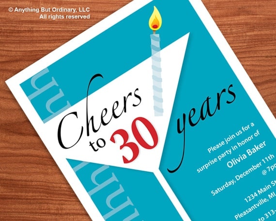 Martini Cheers Surprise 30th Birthday DIY Invitation, printable digital file
