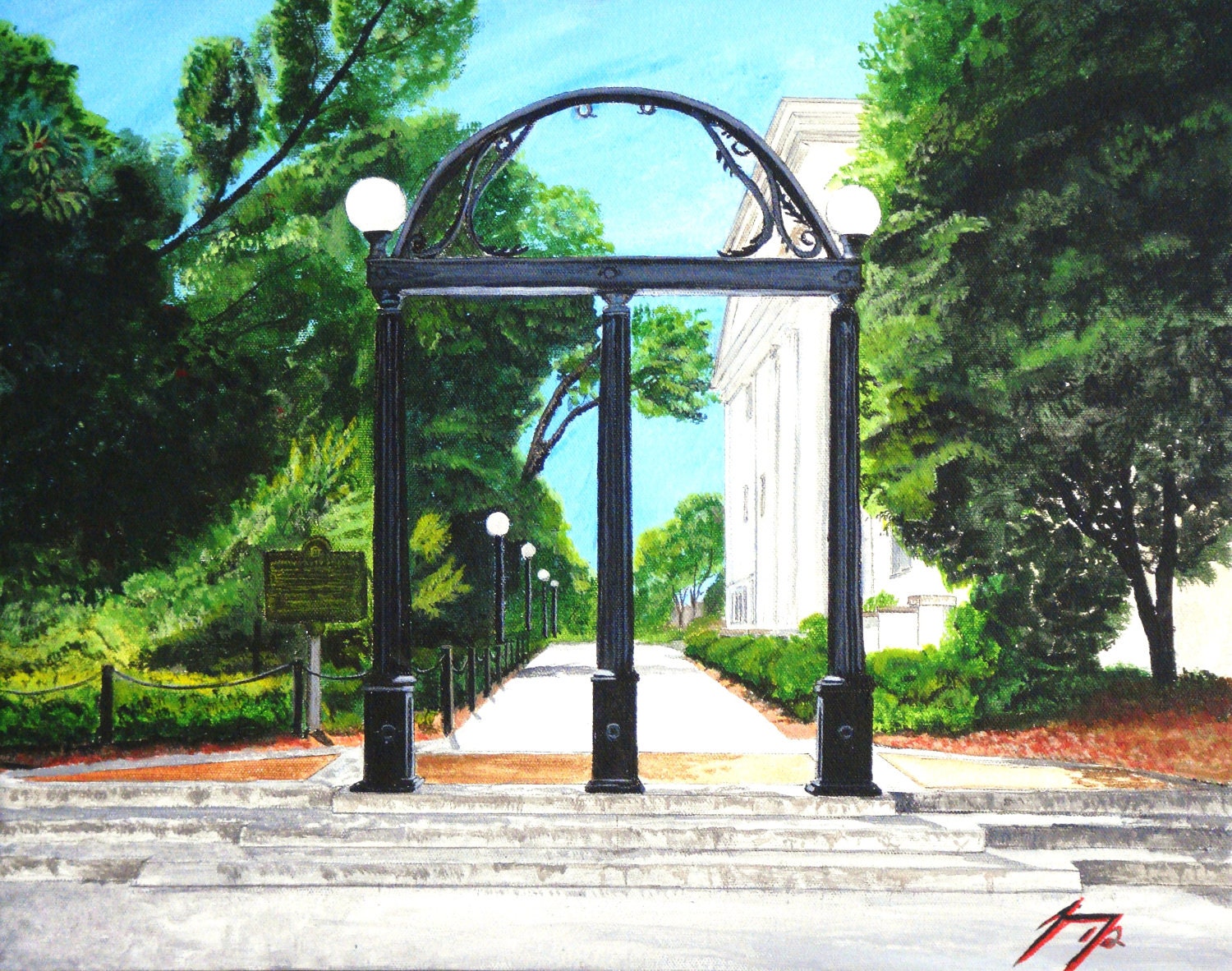 University of Georgia Arch Original Painting 11 X 14 - Framed